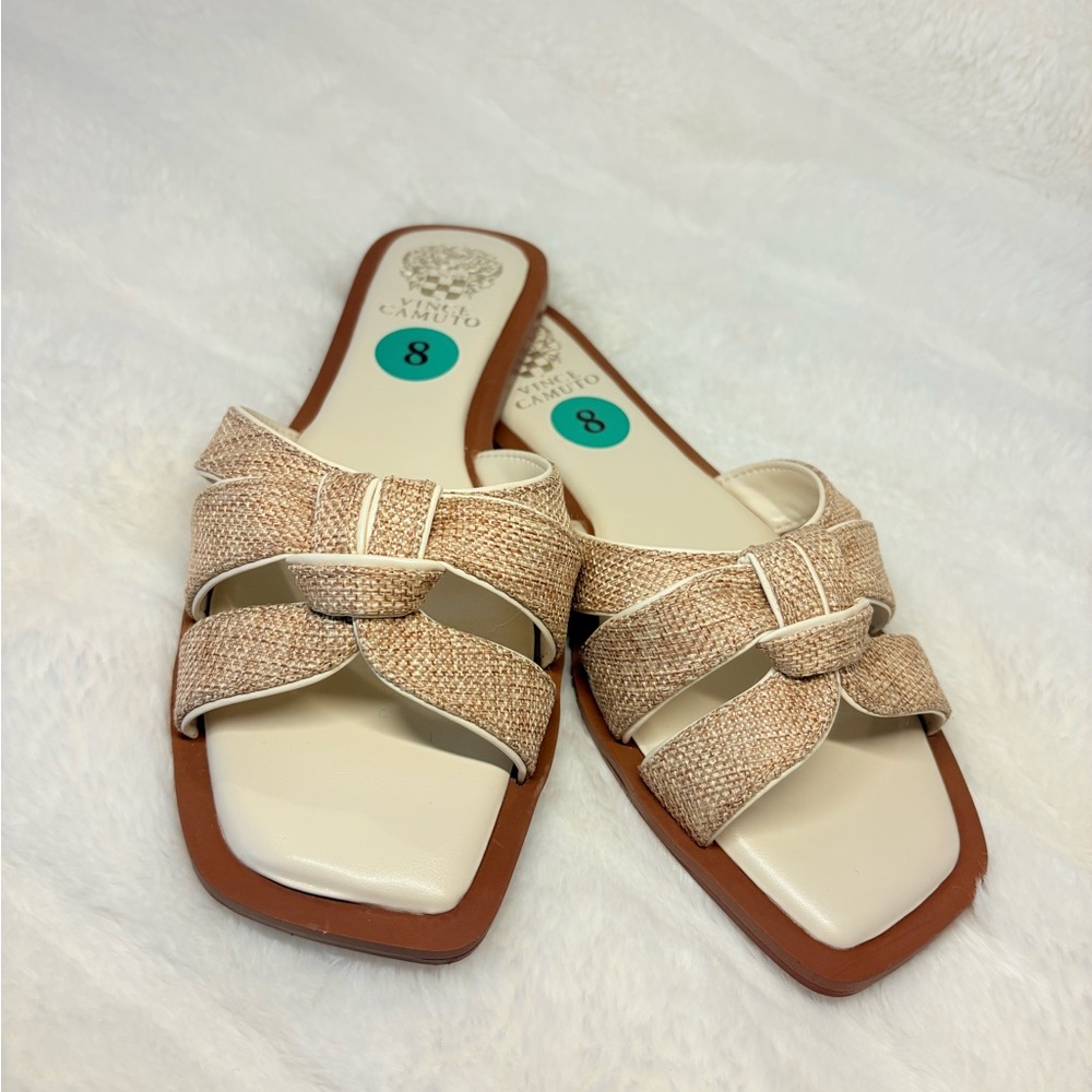 NWOT Vince Camuto Tan Cream Sandals with Woven Strap